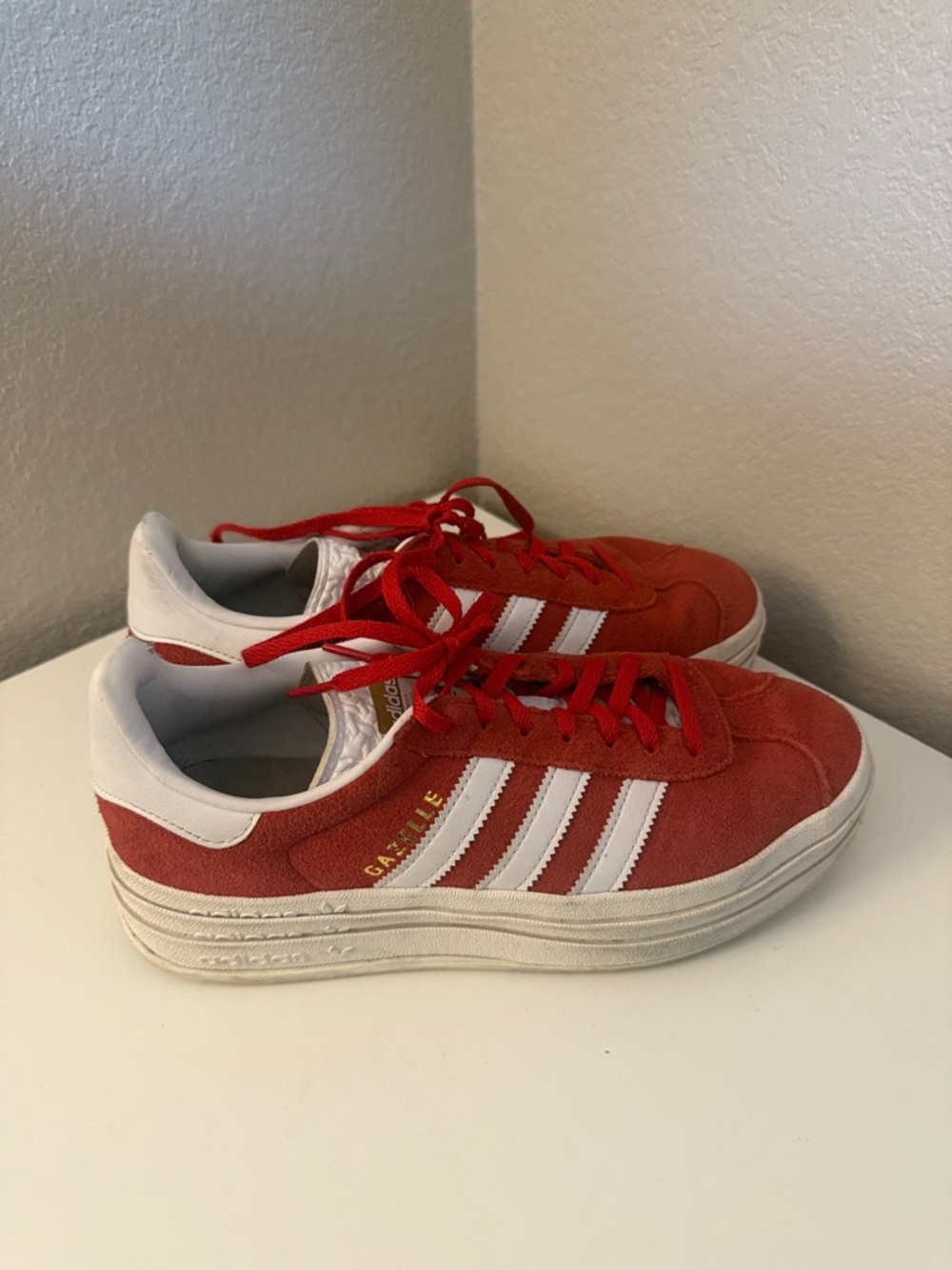 adidas Red and White Suede Gazelle Sneakers